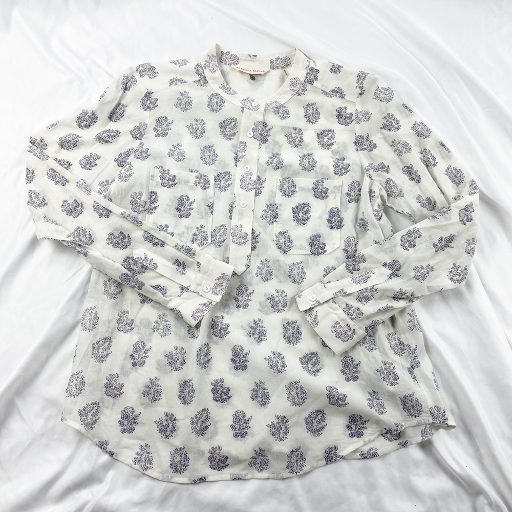 Rebecca Taylor Cream Blouse with Blue Floral Print